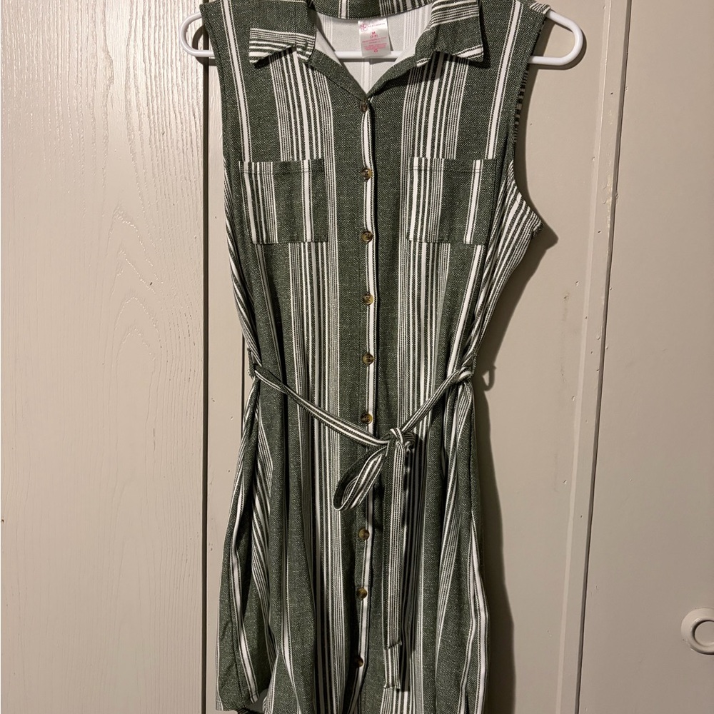 No Boundaries Green and White Striped Midi Dress